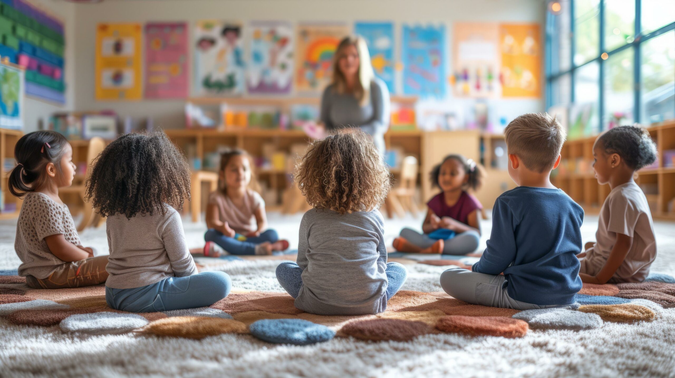 Kindergruppe in einem freundlichen Lernumfeld, Symbol für Sprachförderung durch Logopäden in Iserlohn.