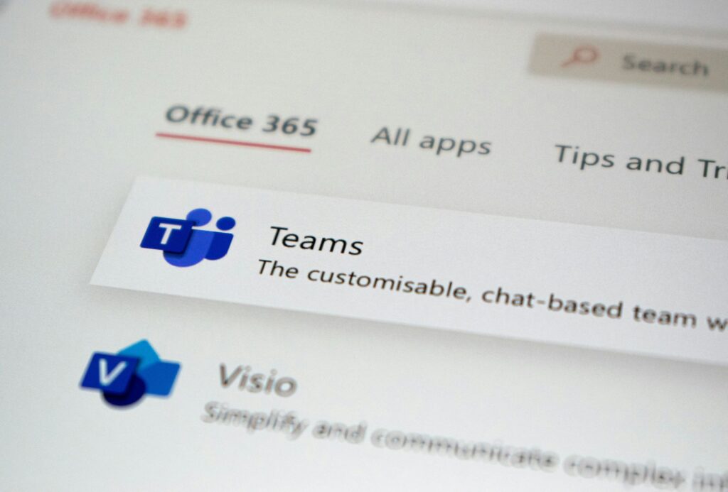 Startseite von Microsoft Teams auf Office 365.